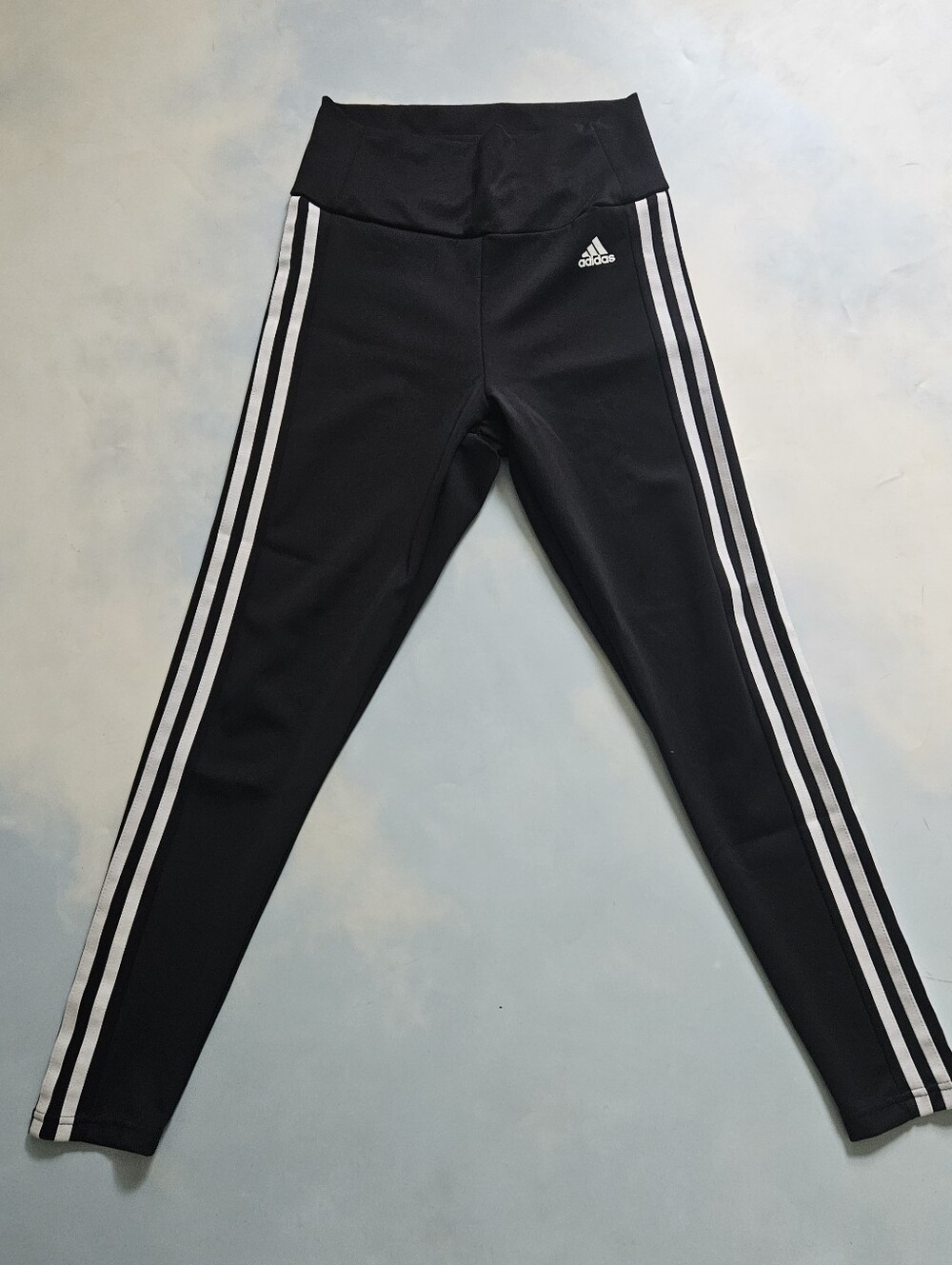 Adidas Womens Black Leggings with White Triple Stripes Classic Addidas Workout